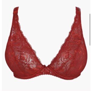 AUBADE Aube Amoureuse Comfort Plunge Triangle Bra in Rouge Amour Red Size 30E